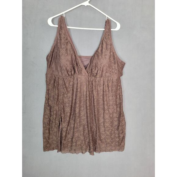 Swimsuits For All Women's Plus Size Crochet Side Slit V-Neck Swimdress Size 3X - Picture 1 of 8